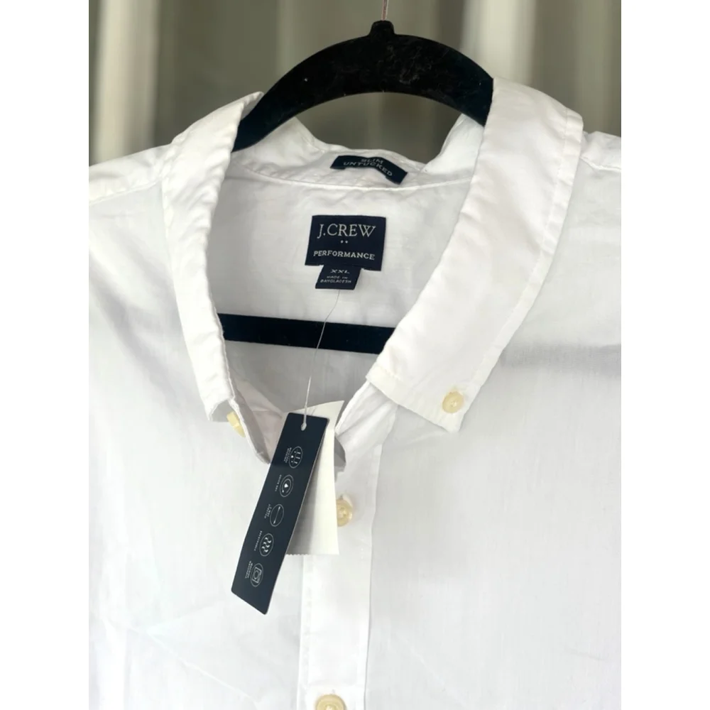 J.Crew Men's XXL White Untucked Long Sleeve Performance Button Down Shirt
